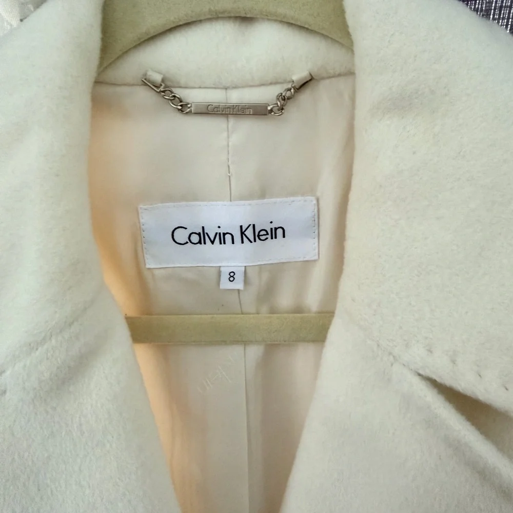 Calvin Klein Cream Single-Breasted Wool-Blend Long Coat - Picture 2 of 13